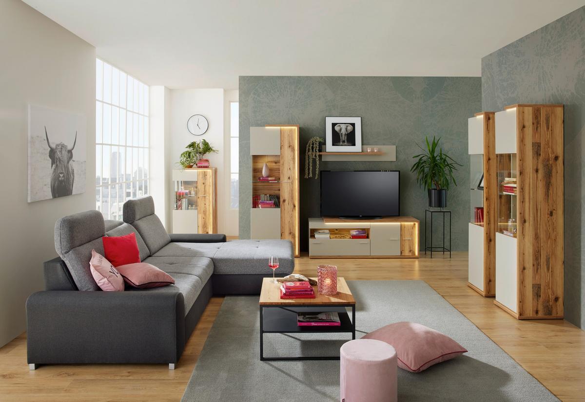 Vitrine Ambiente B: 73,5 cm mit Led Alpine Lodge Dekor - MODERN, Glas/Holzwerkstoff (73,5/131,6/43,6cm)