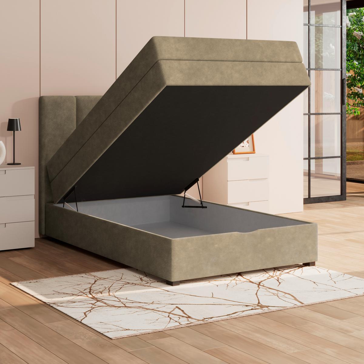 Boxspringbett mit Topper & Bettkasten 100x200 Lauro - Schwarz/Braun, Trend, Textil (100/200cm)