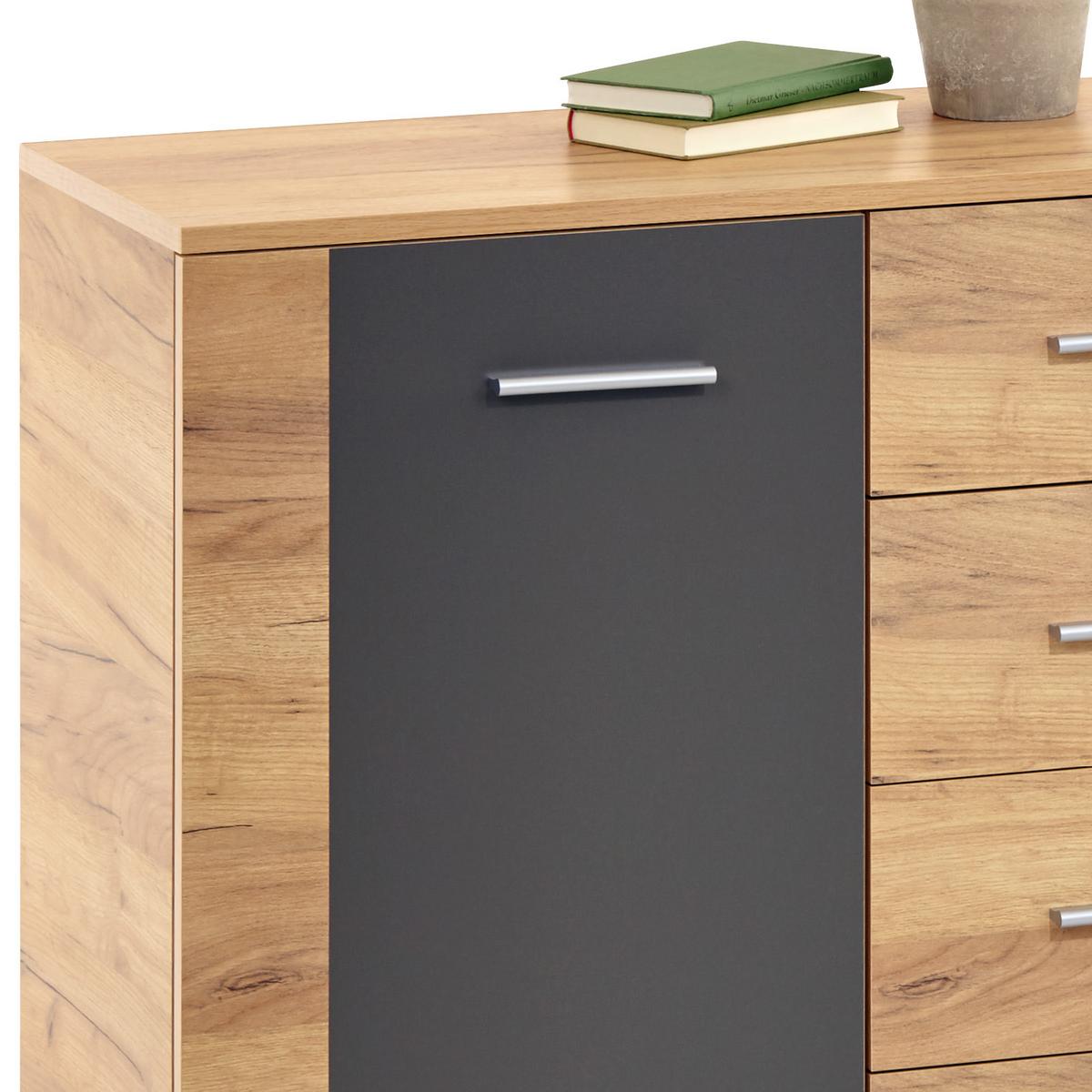 Komód Uno 140/80 Cm - tölgyfa színű/szürke, Modern, faalapú anyag (140/80/40cm)