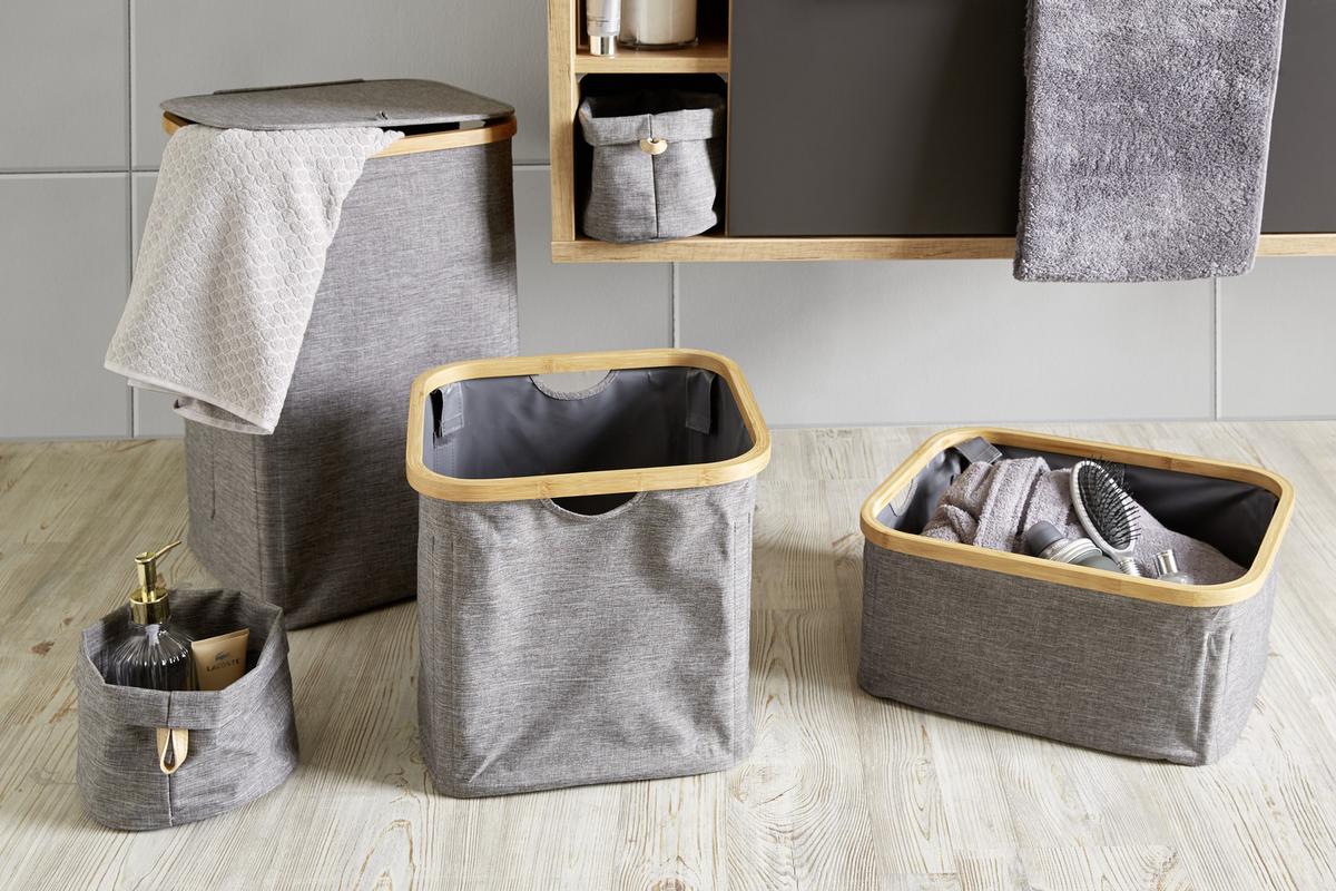 Wäschetonne mit Deckel Nantje Grau, 33x54x33 cm - Braun/Grau, MODERN, Holz/Textil (33/54/33cm) - Luca Bessoni