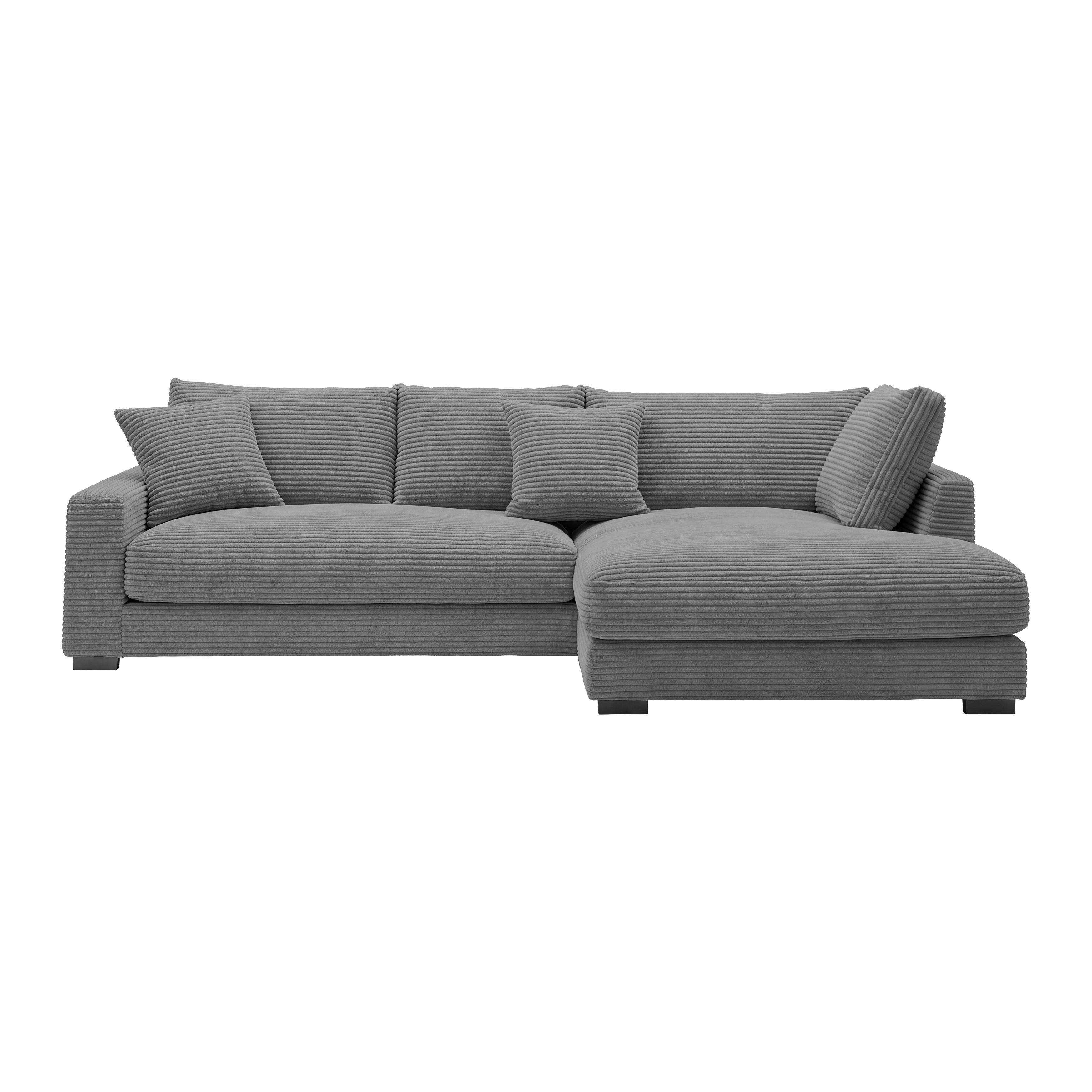 Rohová sedačka PEDRO, pravá, šedý manšestr - šedá/černá, Moderní, textil/plast (300/190cm) - Mömax