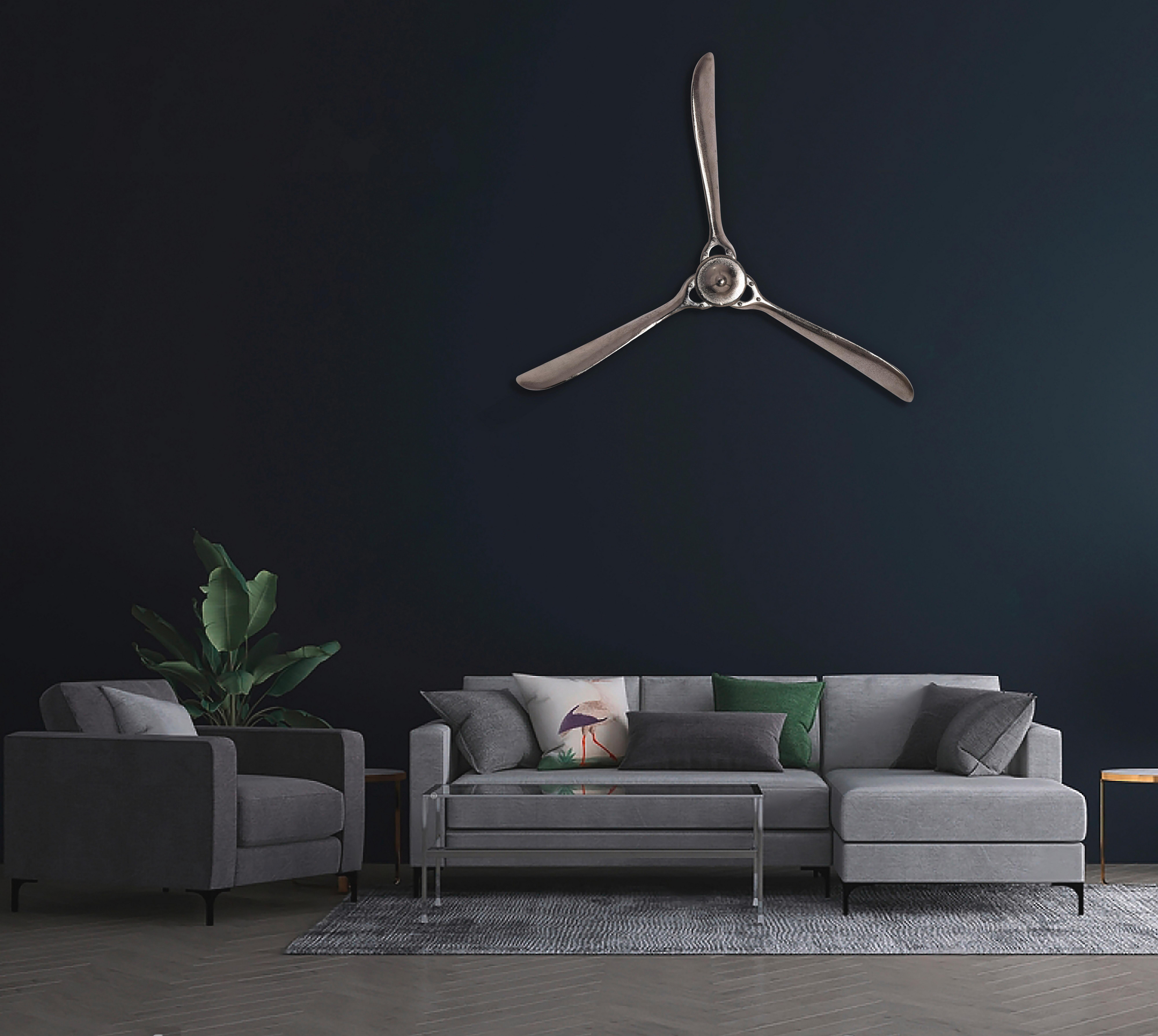Wanddeko Propeller Silberfarben B: 85cm - Silberfarben, KONVENTIONELL, Metall (85/85/10cm) - Livetastic