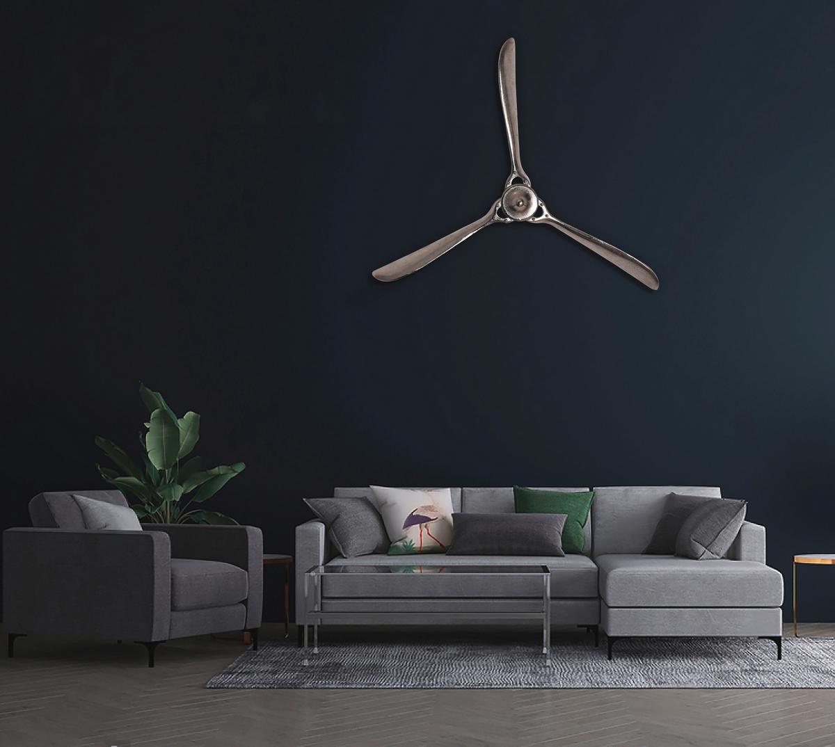 Wanddeko Propeller Silberfarben B: 85cm - Silberfarben, KONVENTIONELL, Metall (85/85/10cm) - Livetastic