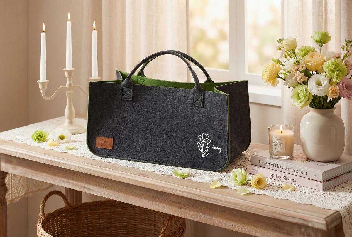 HANDTASCHE ELKE - Dunkelgrau/Grasgrün, KONVENTIONELL, Textil (52/25/25cm) - Luca Bessoni