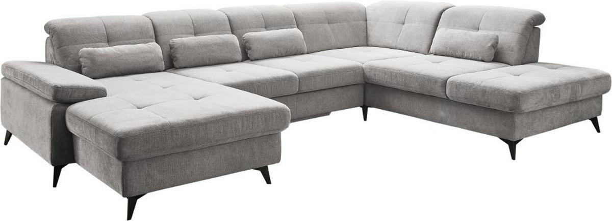 Sedačka SORENA U, pravá, sv.šedá žinylka, bez funkcí - černá/světle šedá, Moderní, kov/textil (198/353/255cm) - Premium Living