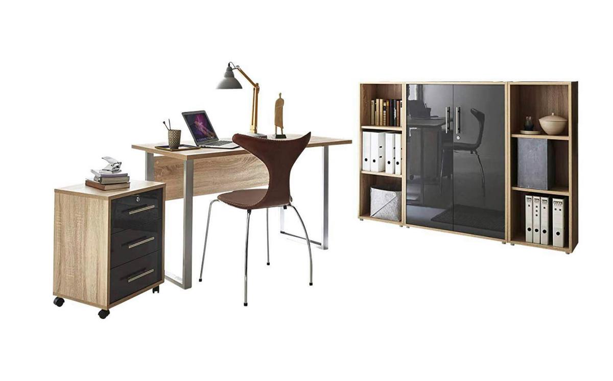 Büro Office Edition Eiche Dekor/anthrazit Hg - Anthrazit Hochglanz/Sonoma Eiche, MODERN, Holzwerkstoff/Metall - MID.YOU