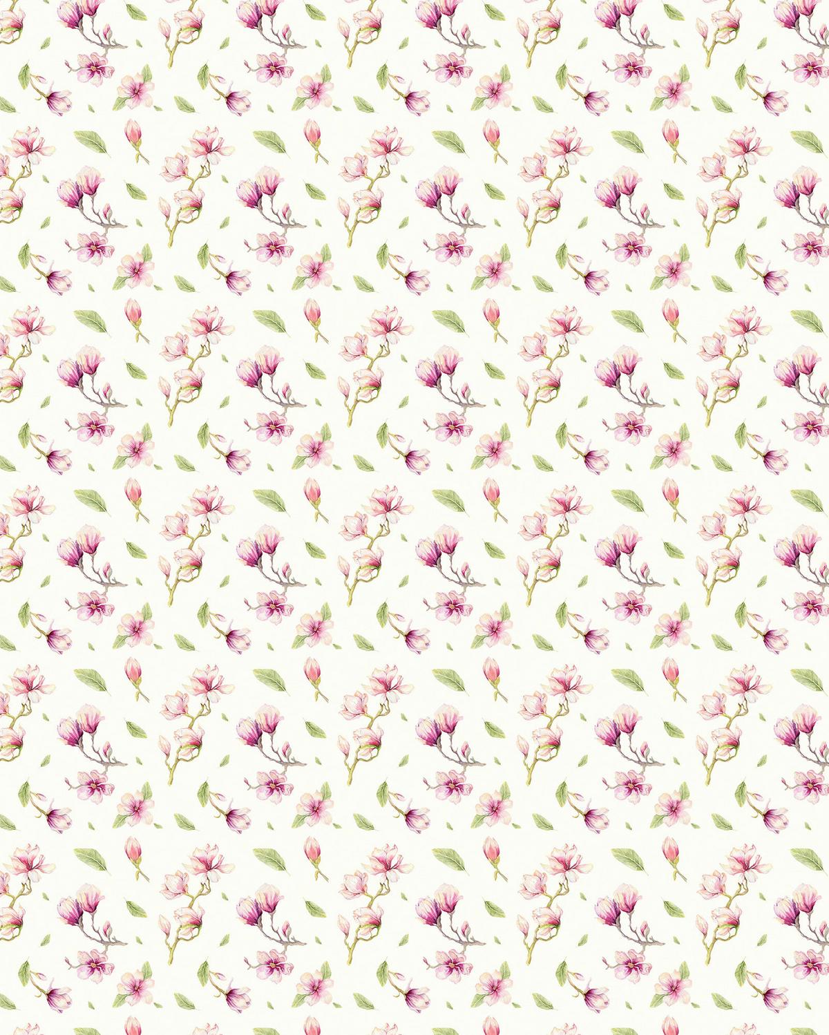 Vliestapete Magnolia Rapport - Rosa/Weiß, Basics (200/250cm) - Komar