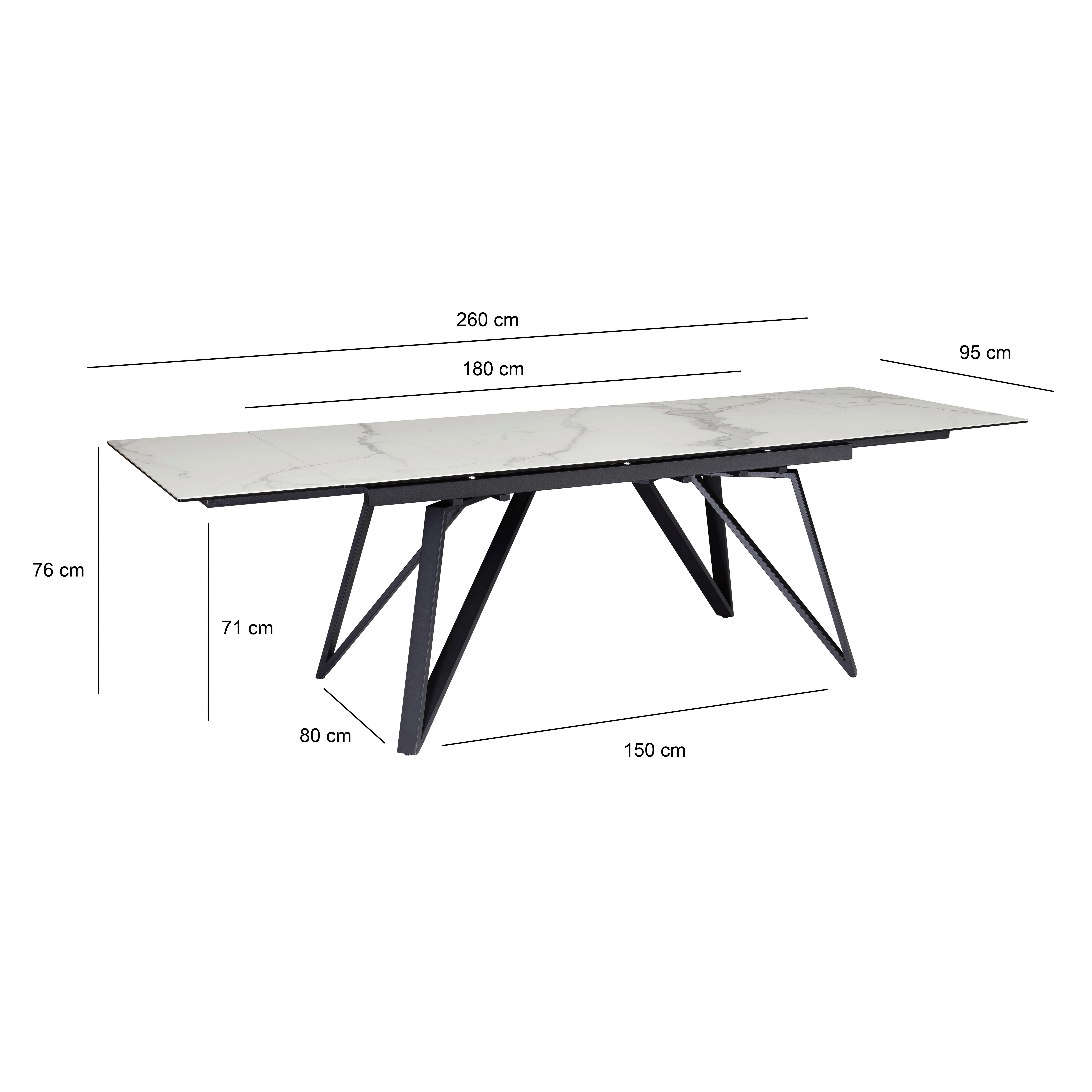 Esstisch Weiß L: 180 Cm - Schwarz/Weiß, Design, Keramik/Metall (180/95/76cm) - MID.YOU