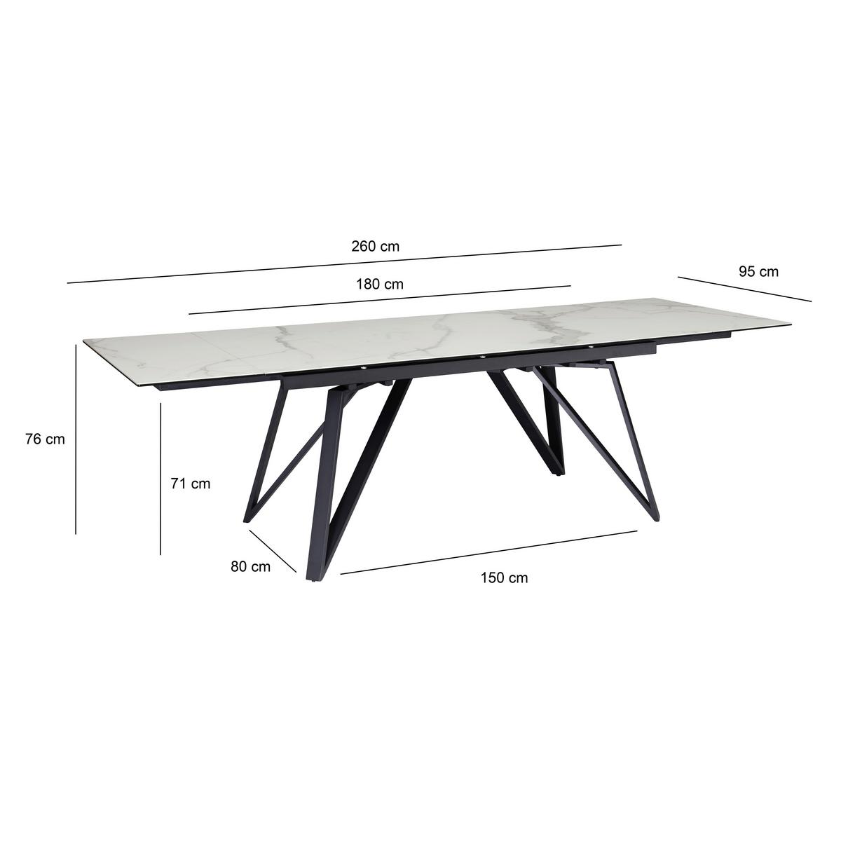 Esstisch Weiß L: 180 Cm - Schwarz/Weiß, Design, Keramik/Metall (180/95/76cm) - MID.YOU