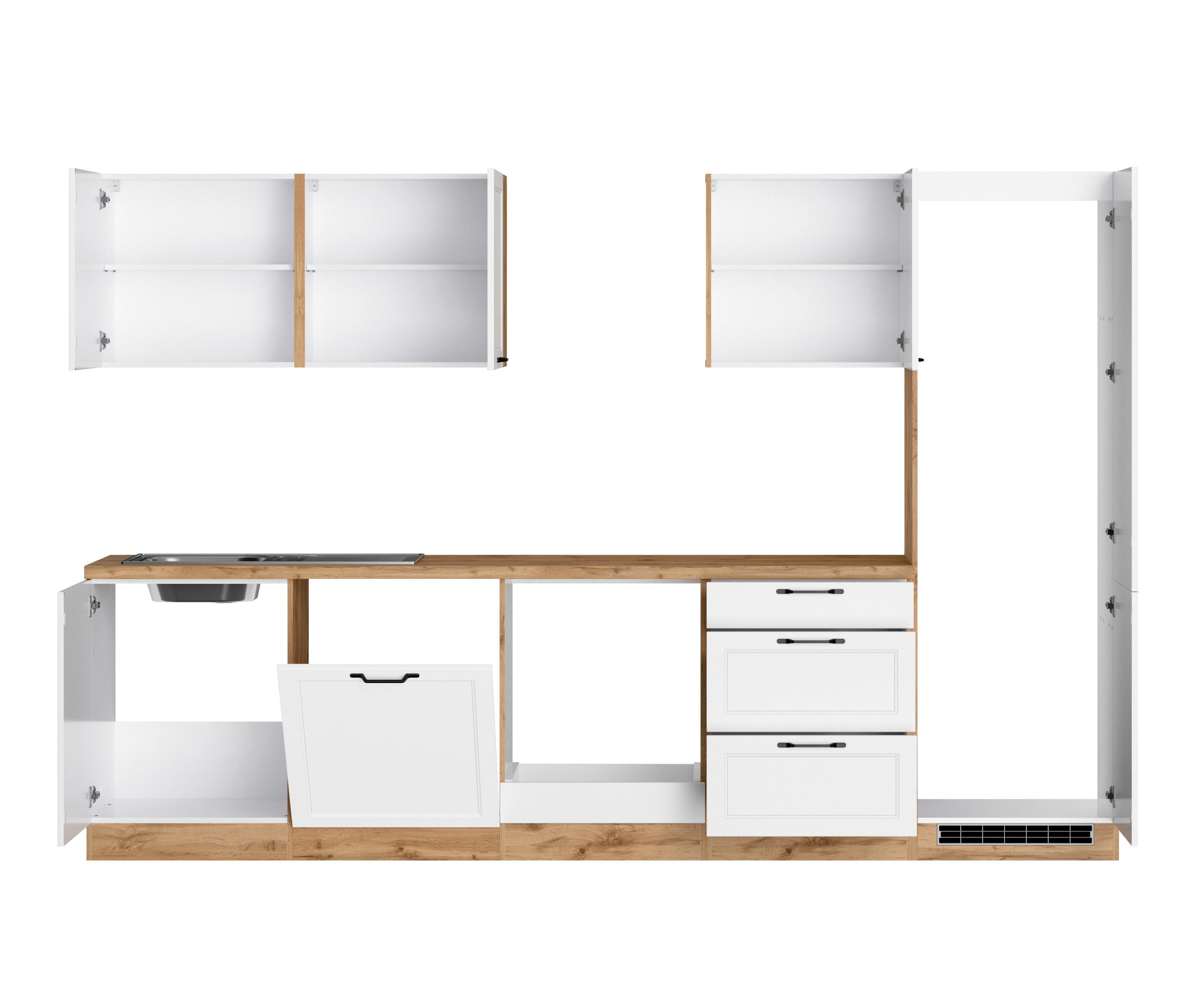 Küchenzeile Meran Ohne Geräte B: 300 Cm Weiß/eiche Dekor - Eiche Wotan/Weiß, LIFESTYLE, Holzwerkstoff (300cm) - Held