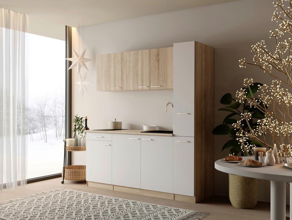 KÜCHENBLOCK Ingrid, Weiß B: 180 cm - Eichefarben/Weiß, Design, Holzwerkstoff (180cm) - Respekta