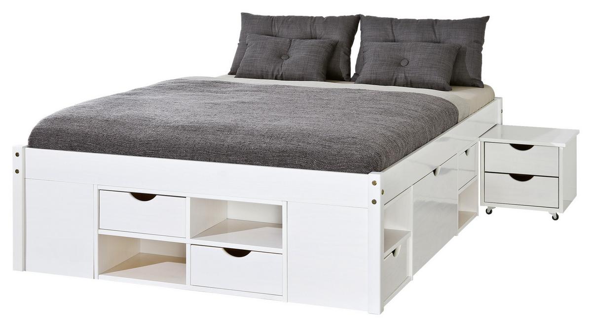 Stauraumbett mit Lattenrost Massiv 140x190 cm Till Weiß - Weiß/Naturfarben, MODERN, Holz (140/190cm) - MID.YOU