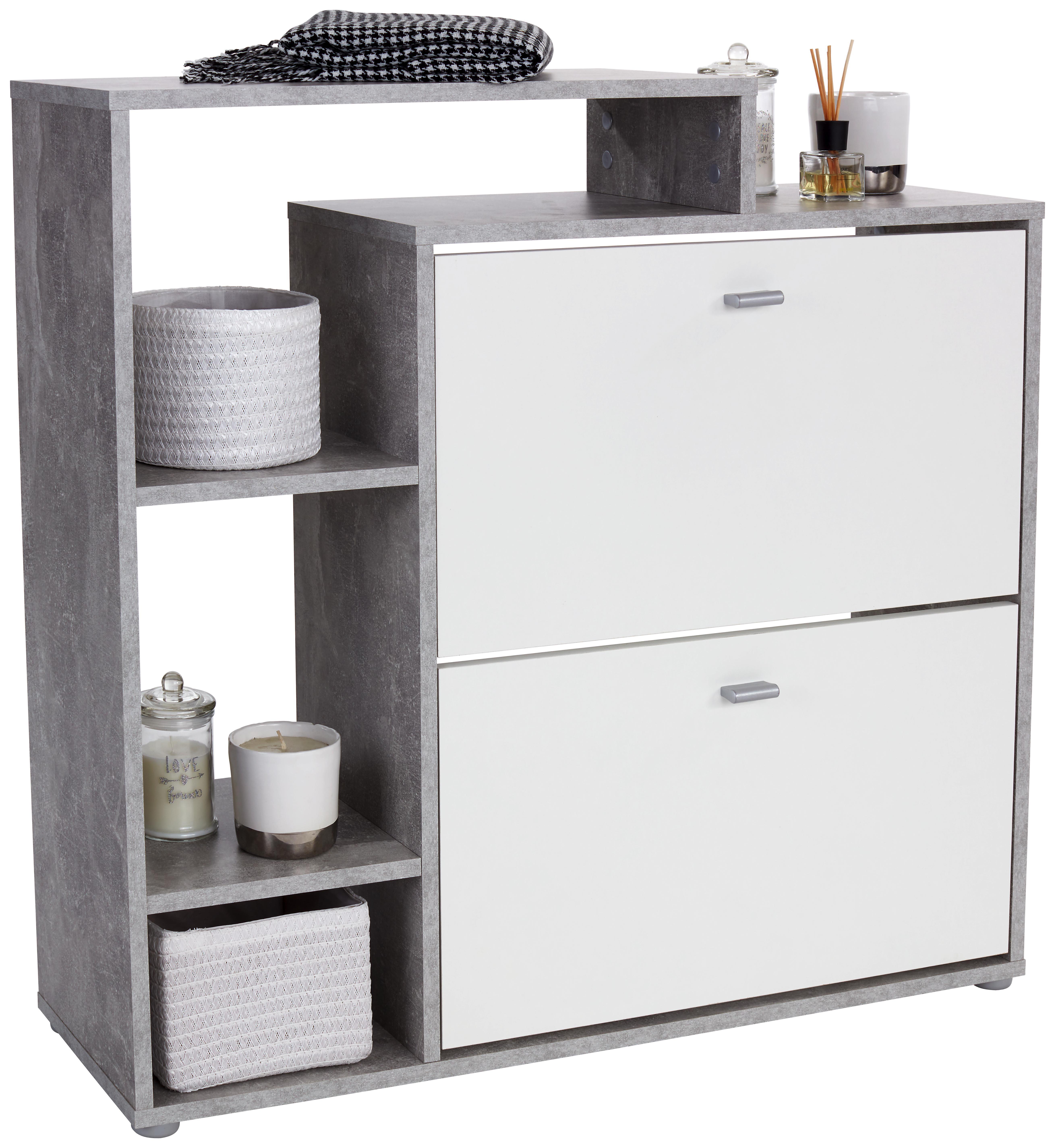 Weißer Schuhrank mit Klappen und Regal Schuhregal Sitzbank Schuhschrank Regal Bank 68 x 45 x 35 cm
