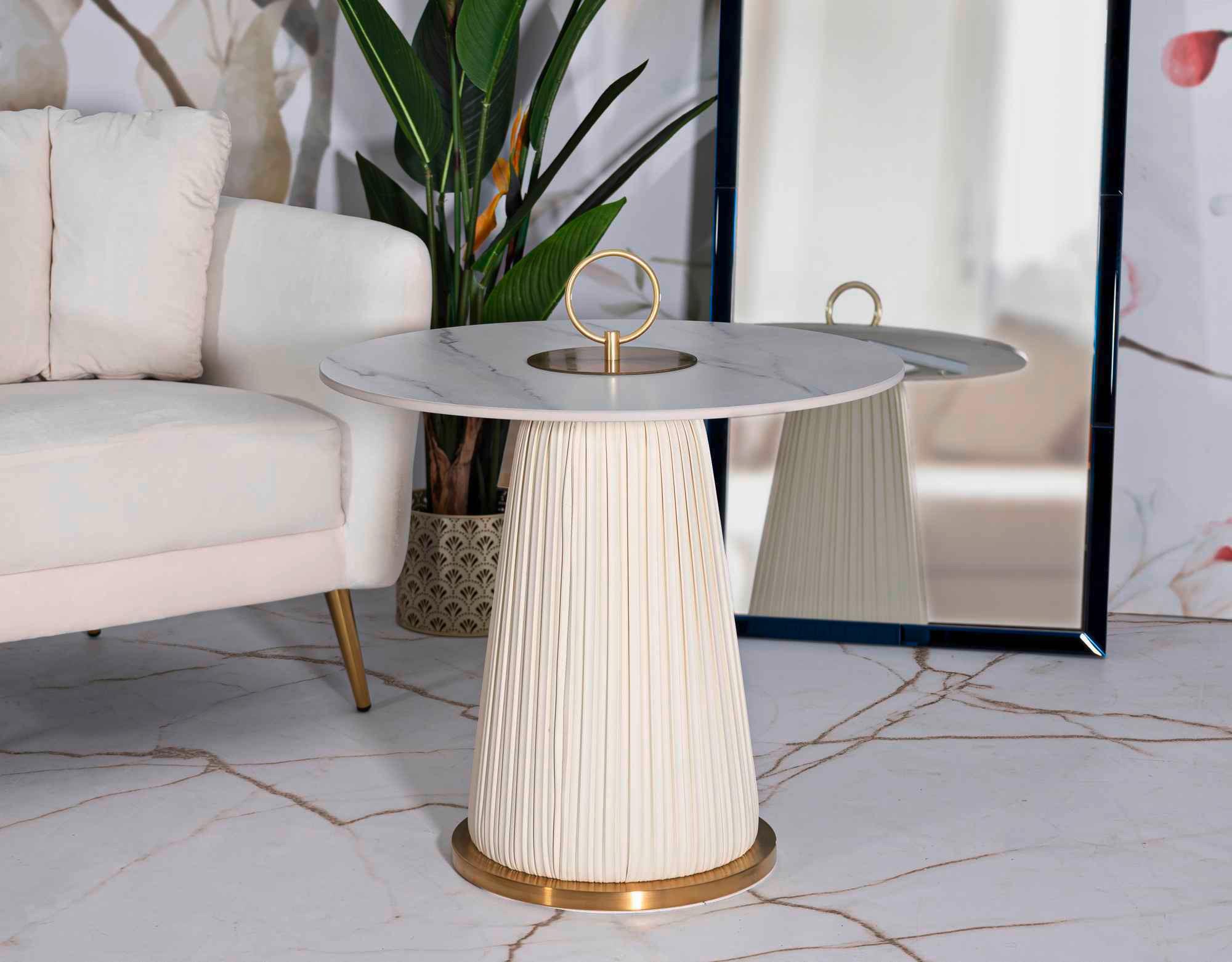 Couchtisch Nova Creme/Goldfarben/Weiß B: 50 cm - Goldfarben/Creme, Basics, Keramik/Kunststoff (50/60/60cm)