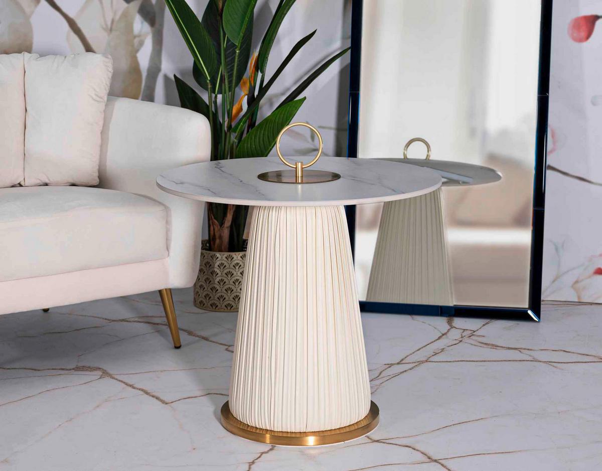 Couchtisch Nova Creme/goldfarben/weiß B: 50 Cm - Goldfarben/Creme, Basics, Keramik/Kunststoff (50/60/60cm)