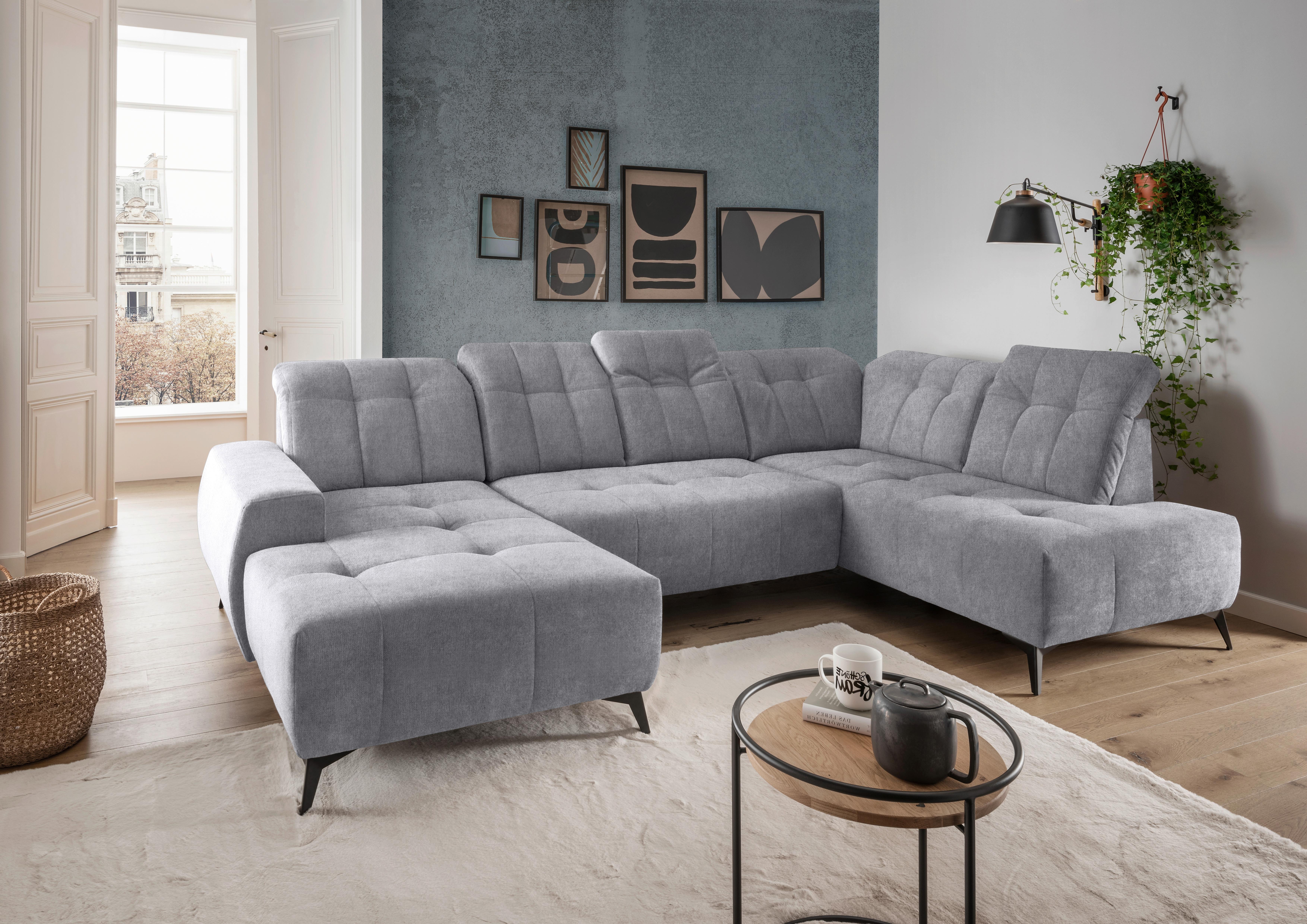 Ecksofa, Sitzvorzug Elektrisch Sano, Hellgrau, 180x337x200cm - Hellgrau/Schwarz, MODERN, Textil (180/337/200cm) - Livetastic