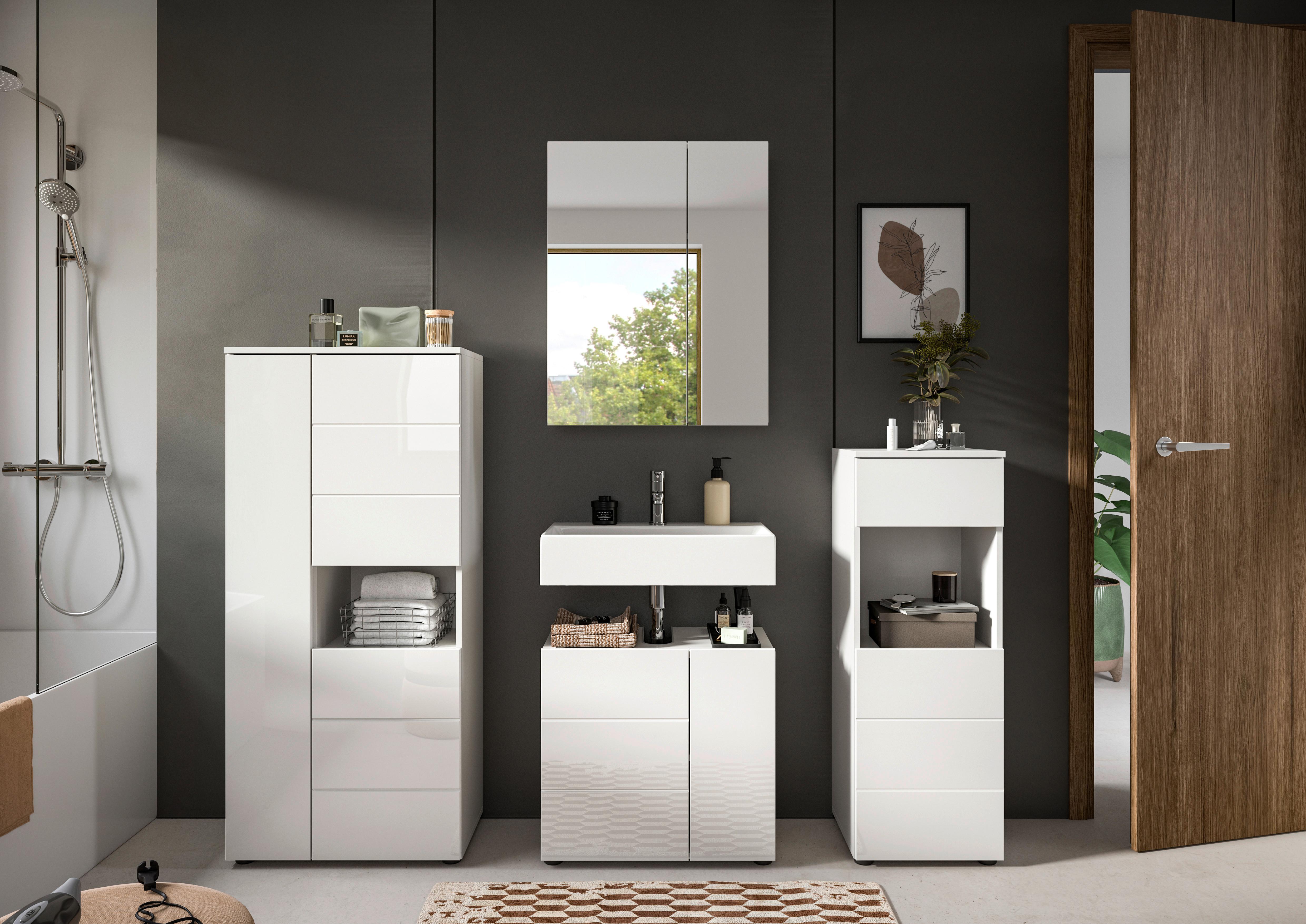 Badezimmer Vira Weiß B: 158 cm - Weiß Hochglanz/Schwarz, MODERN, Holzwerkstoff (158cm) - MID.YOU