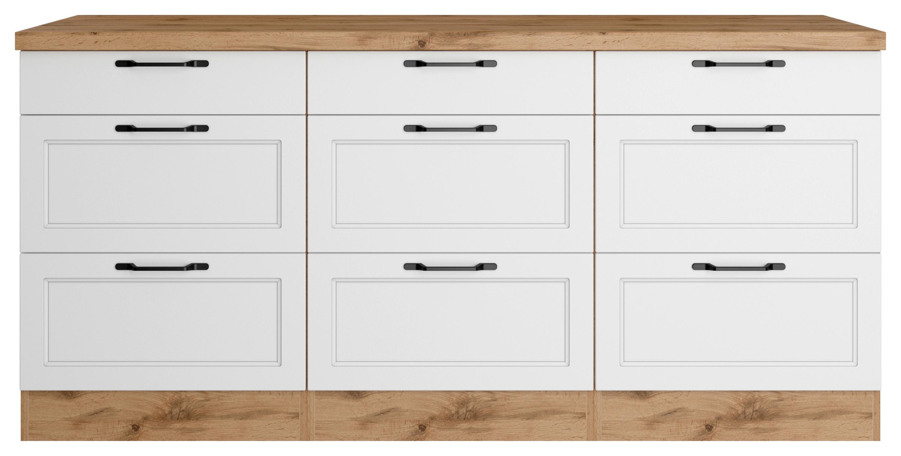 Küchenunterschrank Meran B: 180 cm Weiß/Eiche Dekor - Eiche Wotan/Weiß, LIFESTYLE, Holzwerkstoff (180/86/60cm) - Held