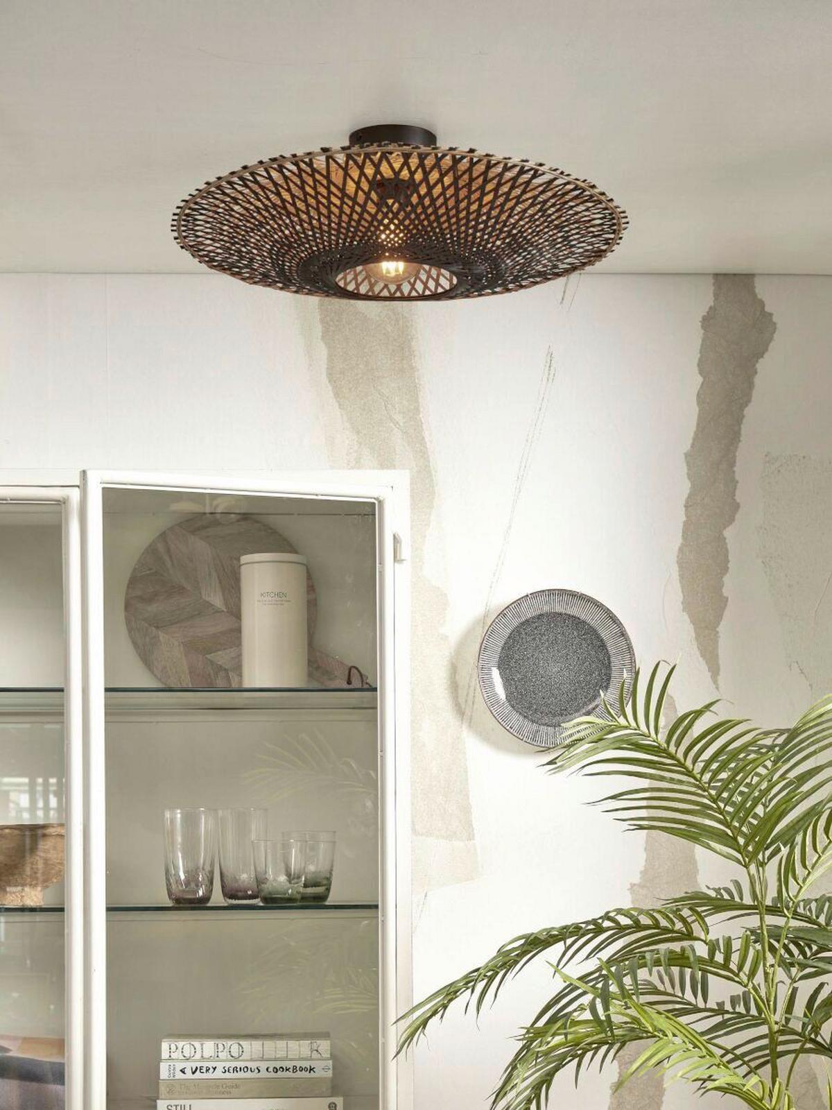 Deckenleuchte Kalimantan Naturfarben/schwarz D: 60 Cm - Schwarz/Naturfarben, Trend (60/15cm) - Good & Mojo