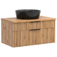 Waschbecken mit Unterschrank Chester B: 80 cm - Eiche Wotan/Schwarz, MODERN, Holzwerkstoff/Stein (80cm) - Held