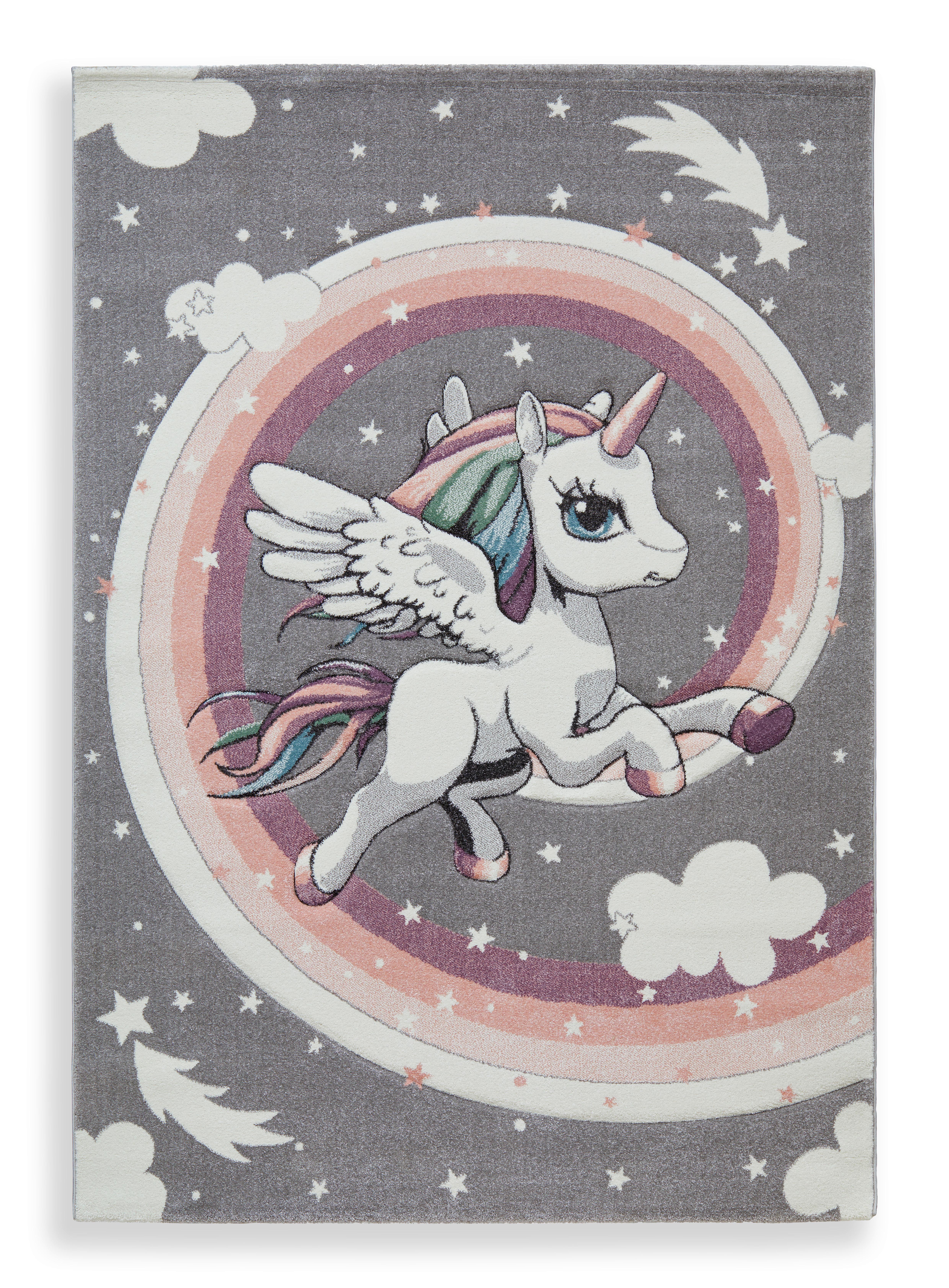 Kinderteppich Einhorn Fluffy 120x170 Cm - Weiß/Grau, Basics, Textil (120/170cm) - BUNINO