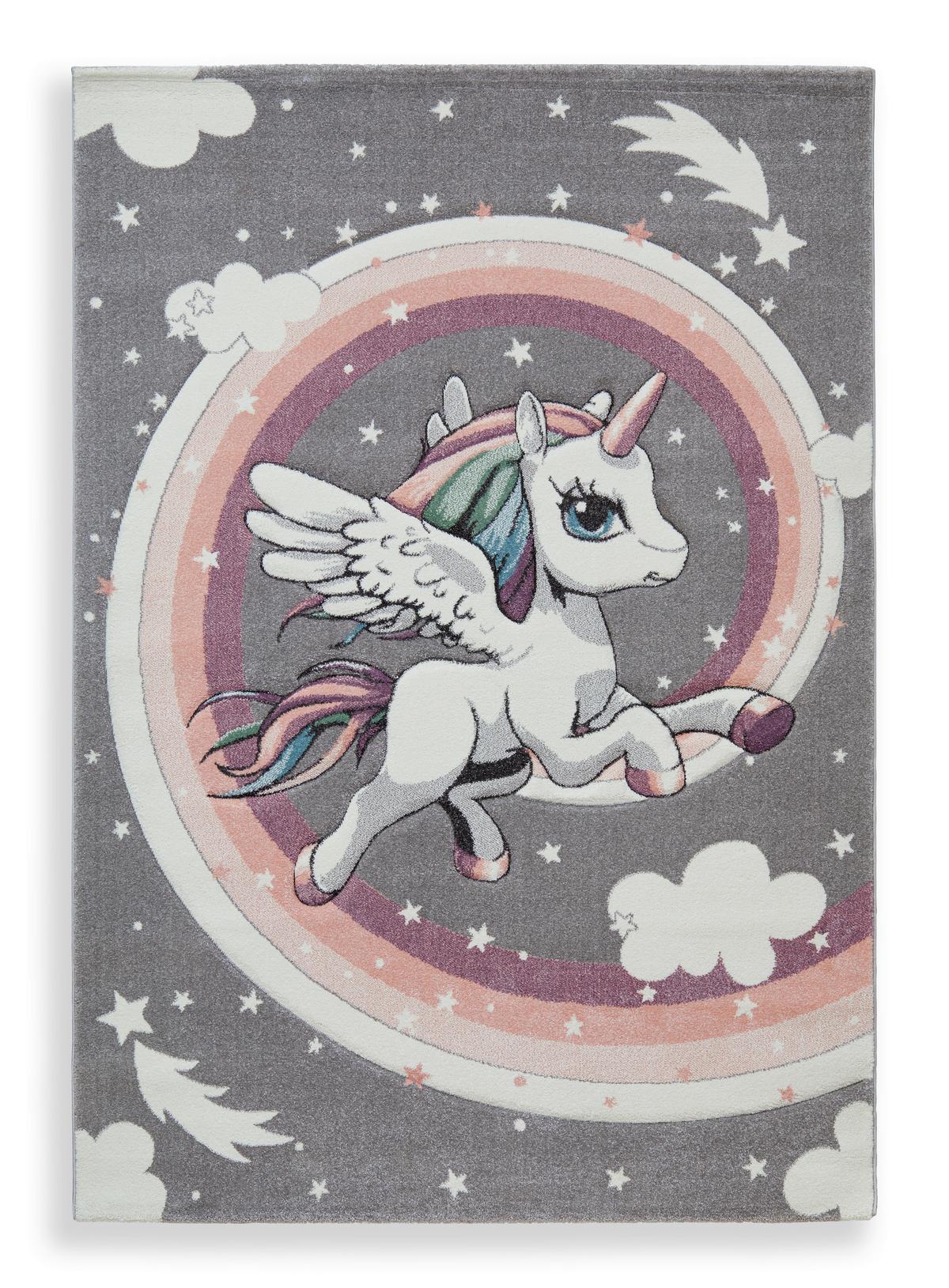 Kinderteppich Einhorn Fluffy 120x170 cm - Weiß/Grau, Basics, Textil (120/170cm) - BUNINO