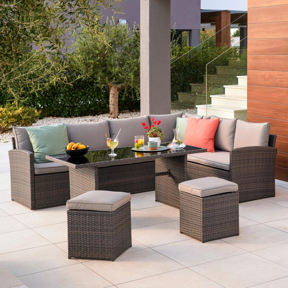 TERASOVÁ SEDACÍ SOUPRAVA Marrakesch 2, 240/181cm - šedá/černá, Moderní, kov/textil (240/70/181cm) - Modern Living