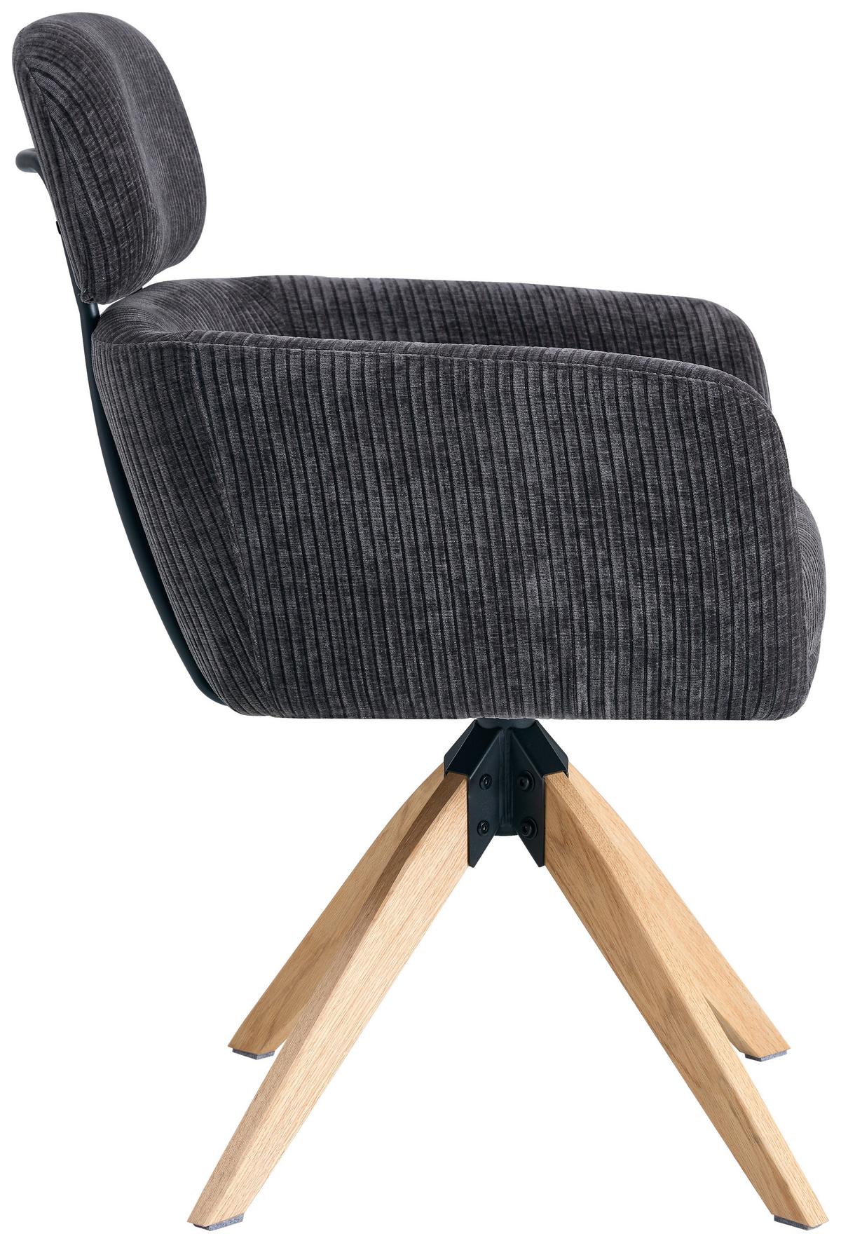 Armlehnstuhl Mattis Cord anthrazit, B: 60 cm - Anthrazit/Naturfarben, KONVENTIONELL, Holz/Textil (60/90/69cm) - Livetastic