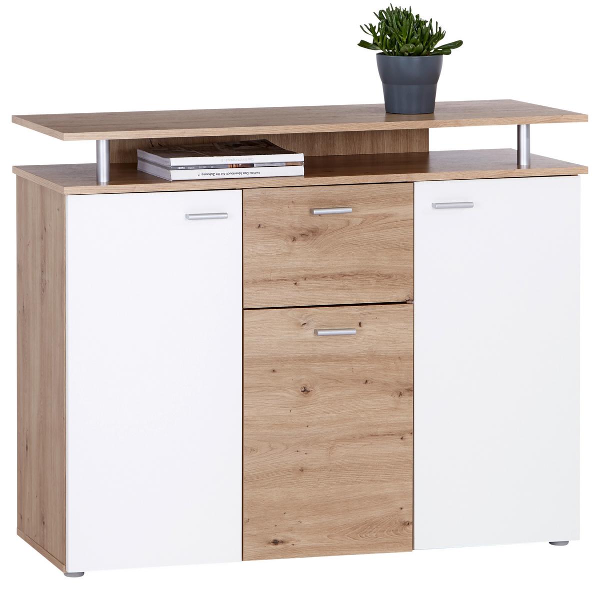 Kommode 117cm Leon, Weiß Leon - Eiche Artisan/Weiß, MODERN, Holzwerkstoff (117/92,3/38cm)