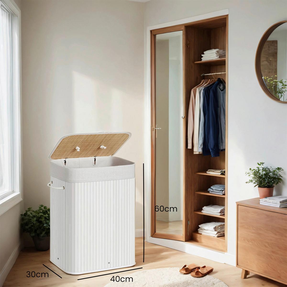 Wäschekorb Weiß B: 40 Cm - Weiß, Basics, Naturmaterialien/Textil (40/60/30cm)