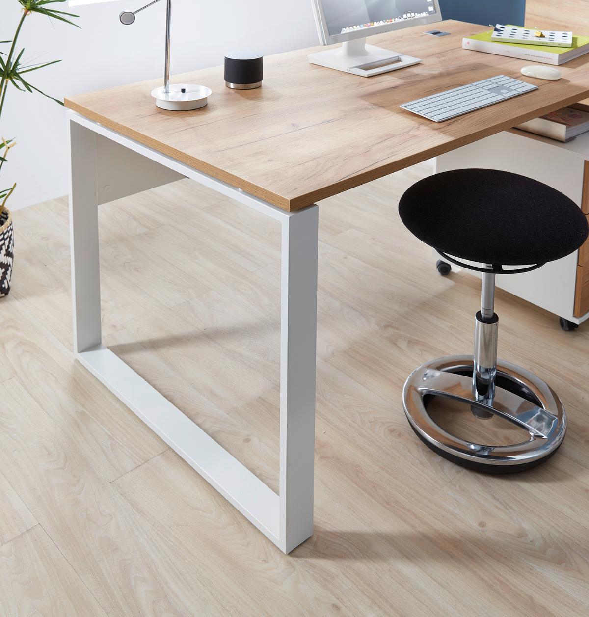Schreibtisch B 79cm H 75cm Gw-Lioni Eiche Dekor - Eichefarben/Weiß, Design, Holzwerkstoff/Metall (158/79/75cm) - Germania