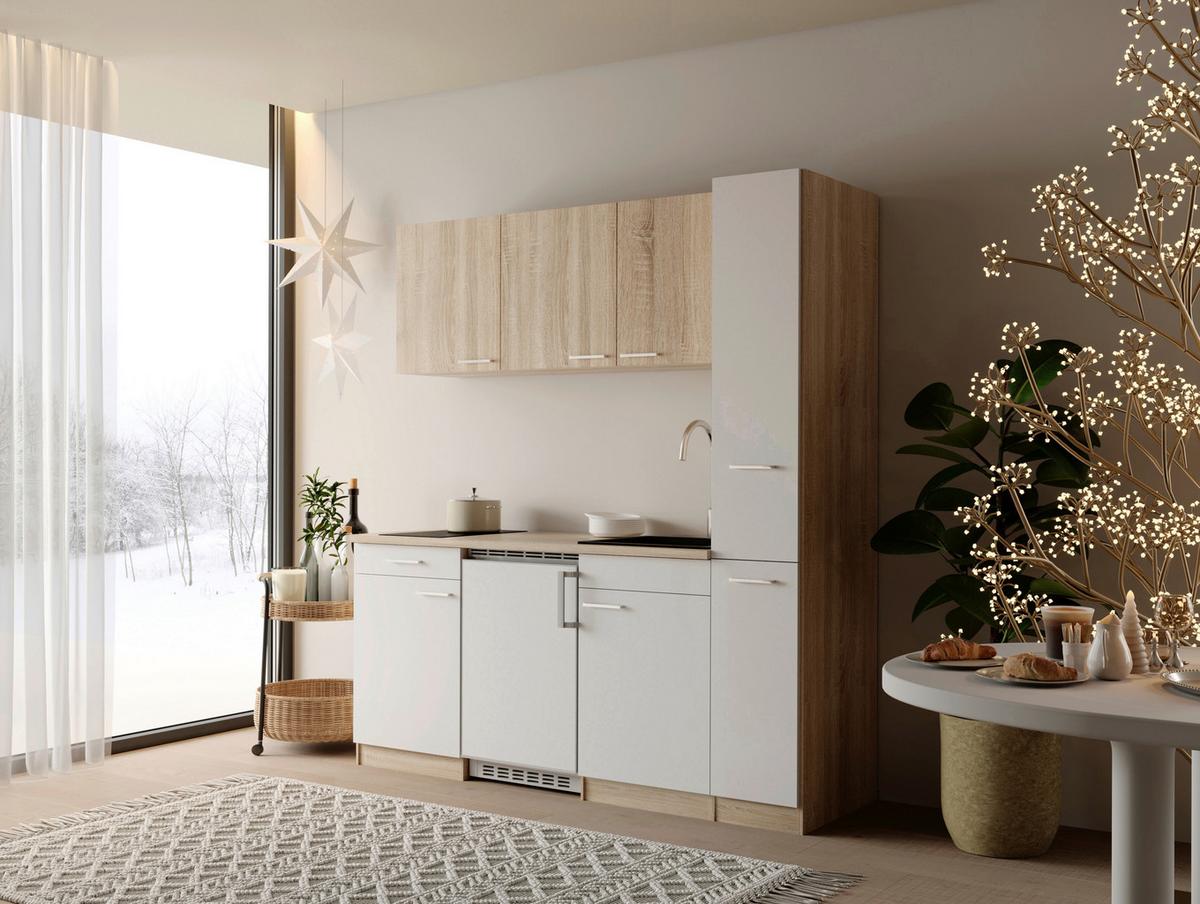 KÜCHENBLOCK Ingrid, Weiß B: 180 cm - Eichefarben/Weiß, Design, Holzwerkstoff (180cm) - Respekta
