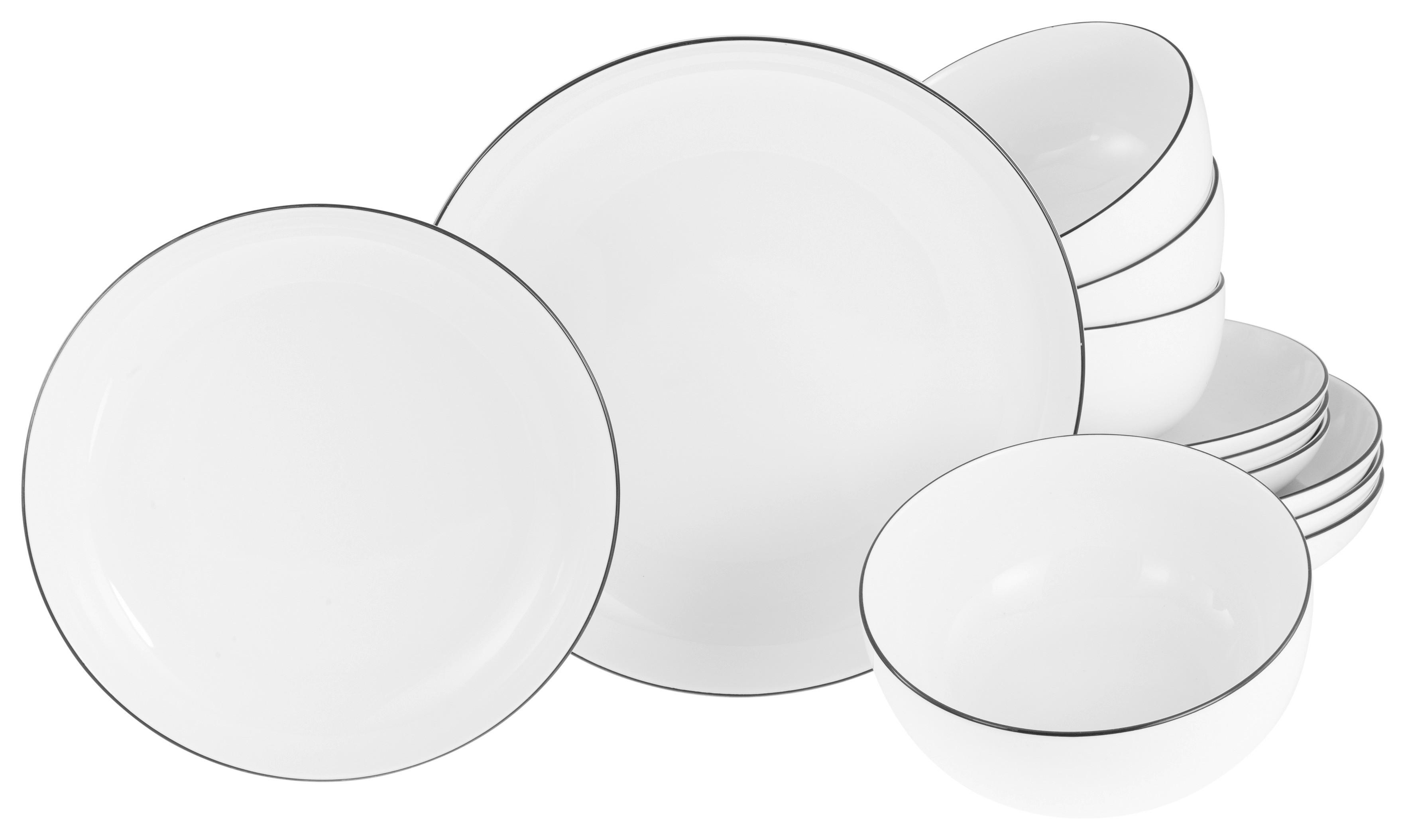 Tafelservice Porzellan Schwarz Weiß - Schwarz/Weiß, Design, Keramik - Creatable