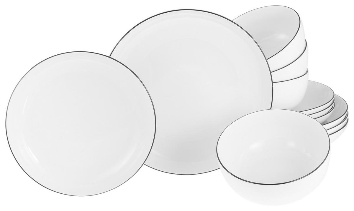 Tafelservice Porzellan Schwarz Weiß - Schwarz/Weiß, Design, Keramik - Creatable