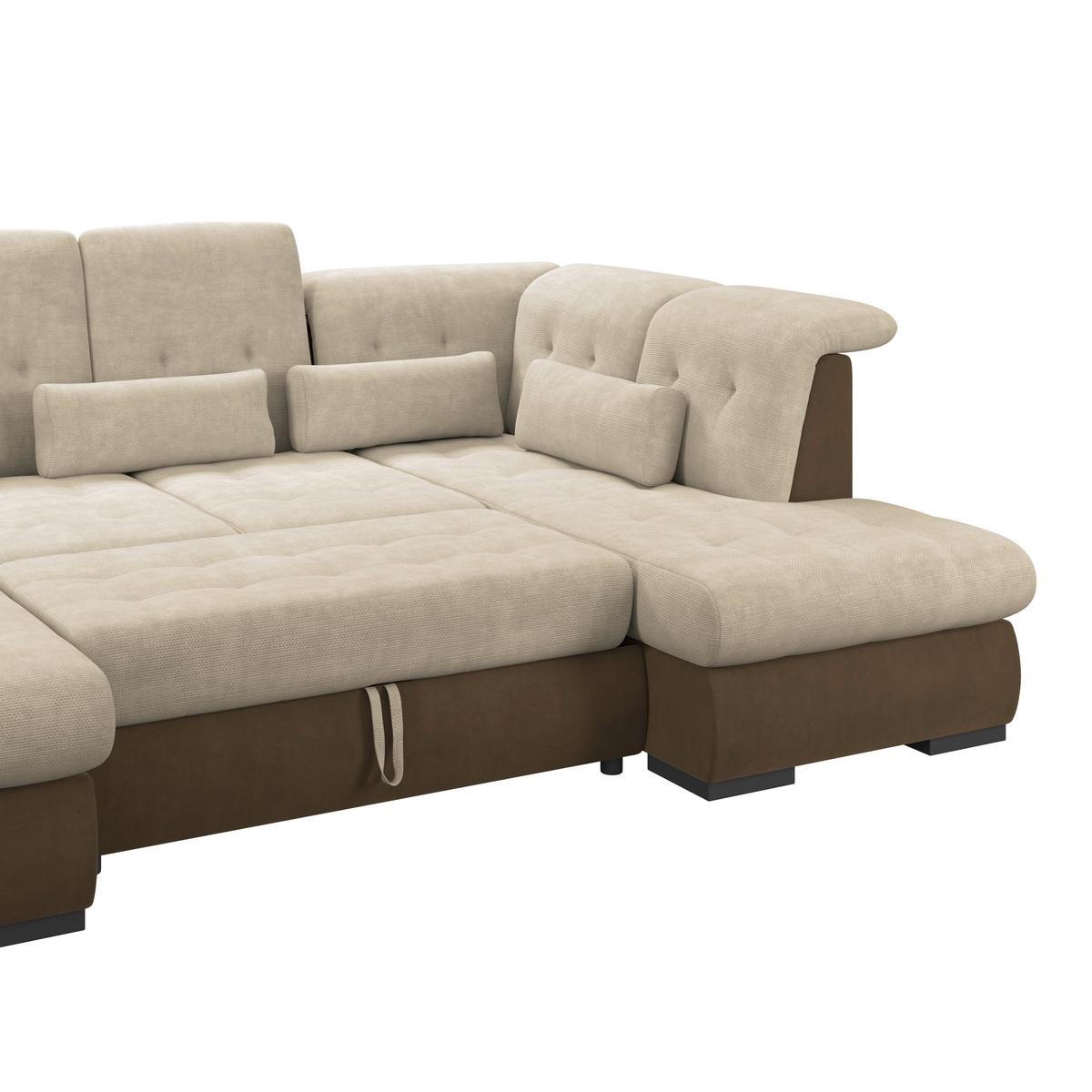 Wohnlandschaft Madera Cremefarben, S: 358x212 cm - Hellbraun/Creme, KONVENTIONELL, Kunststoff/Textil (190/358/212cm)