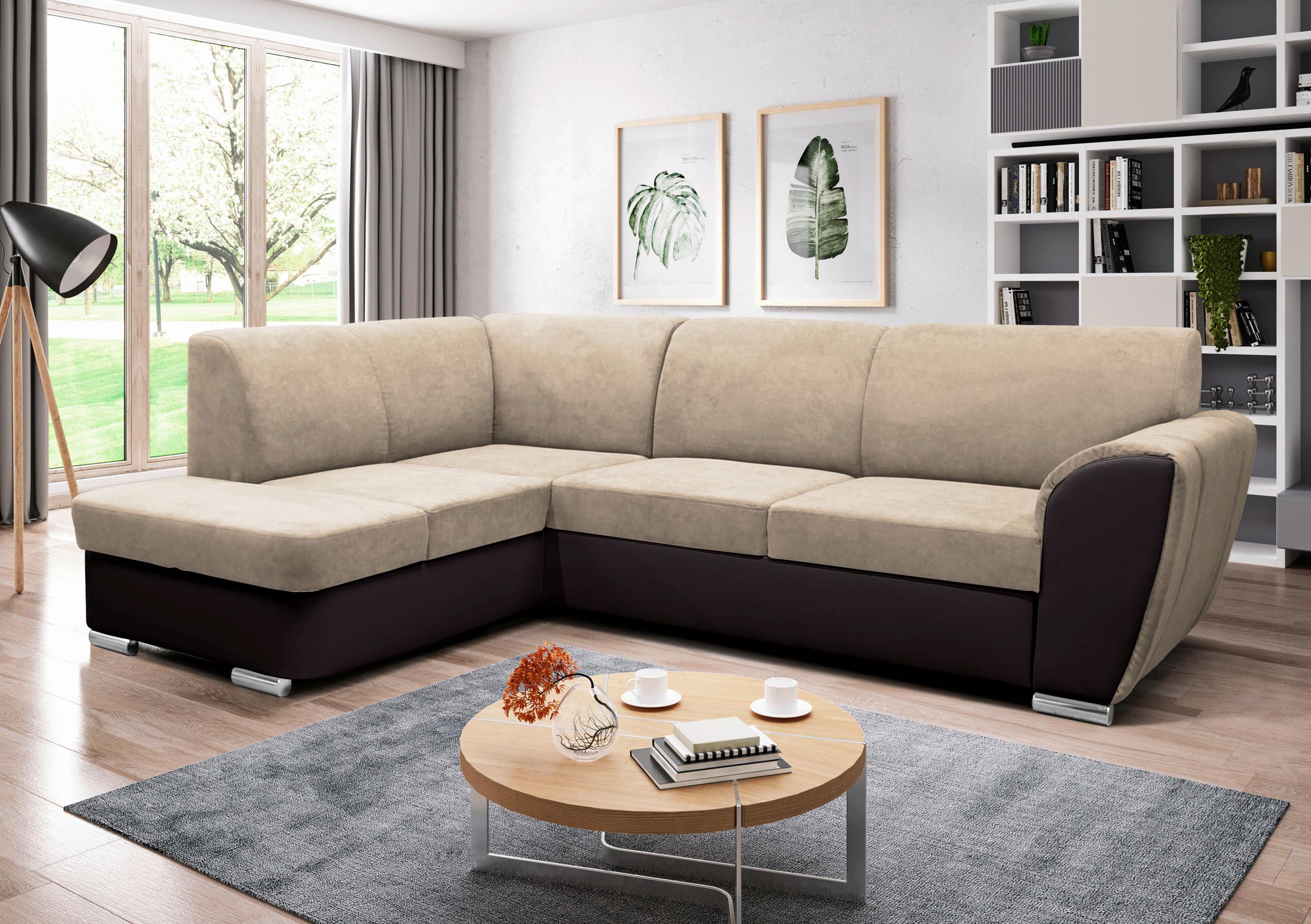 Ecksofa Mit Bettkasten Doris Rücken Echt Braun/beige - Dunkelbraun/Beige, Design, Textil (196/255cm) - MID.YOU