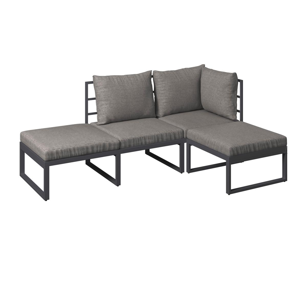 Loungegarnitur Bastia - Schwarz/Grau, MODERN, Glas/Holz (135/263cm) - Beldano