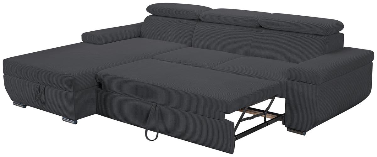Sofa Lars Dunkelgrau, Lf: 146x240 cm - Chromfarben/Anthrazit, Design, Textil (189/268cm) - Livetastic