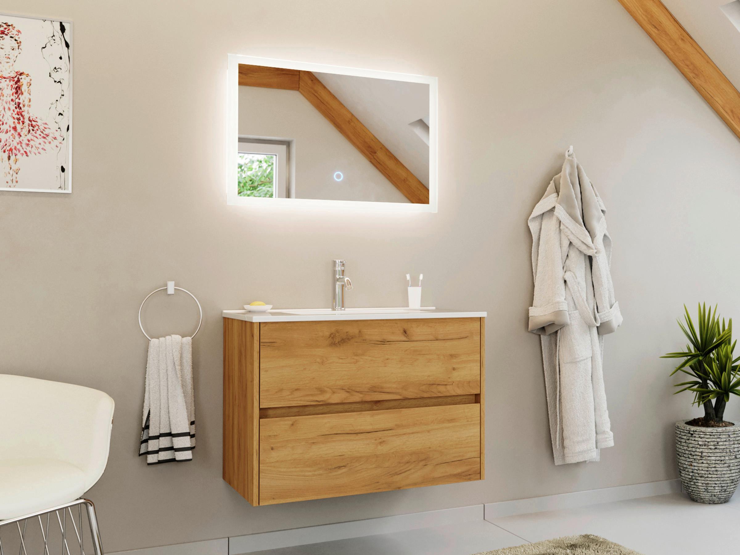 BADEZIMMER Limes, Eichefarben B: 80 cm - Eichefarben/Weiß, Basics, Keramik/Holzwerkstoff (80cm) - MID.YOU