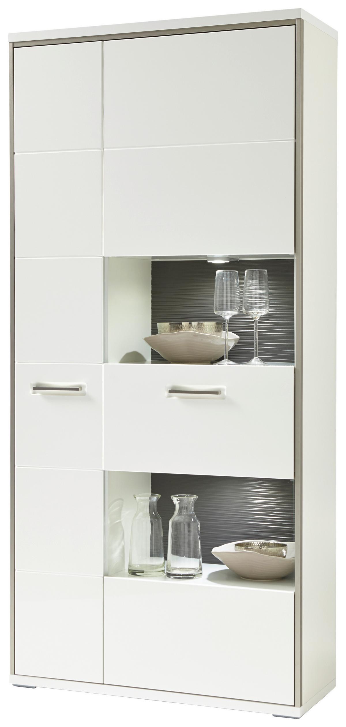 Vitrine B: 94 Cm Trento Grau/weiß/silberfarben - Weiß Hochglanz/Silberfarben, Design, Glas/Holzwerkstoff (94/201/38cm) - Livetastic