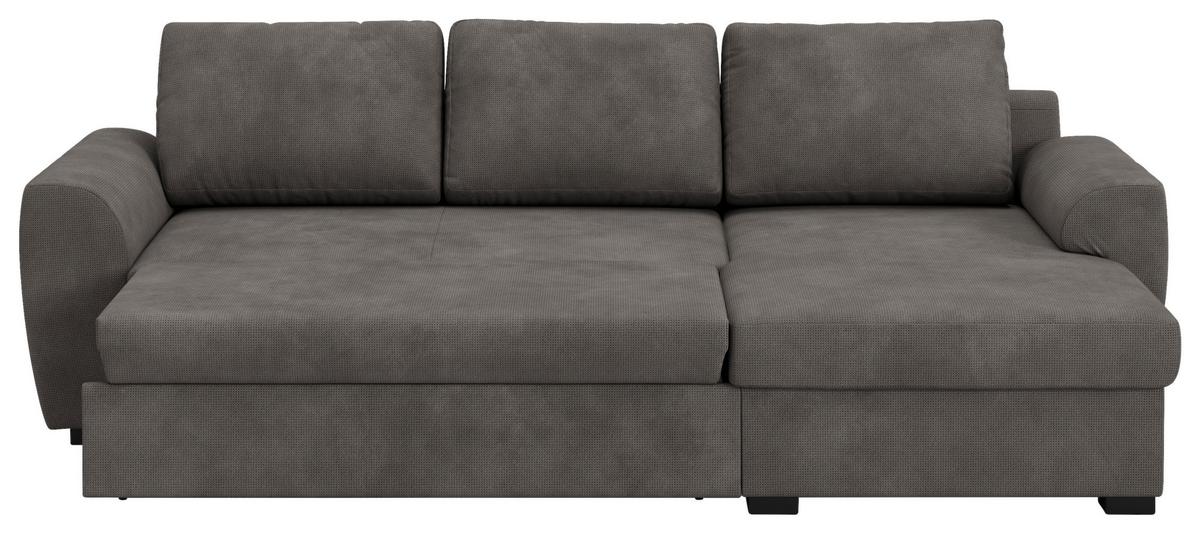 Ecksofa mit Bettfunktion Mikrofaser grau, B: 253cm - Schwarz/Grau, Trend, Textil (253/154cm) - MID.YOU