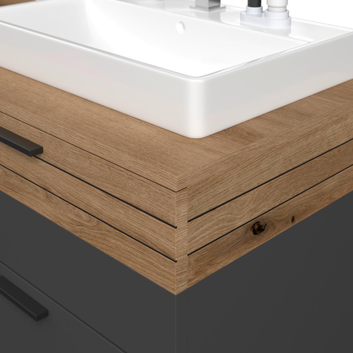 Waschbeckenunterschrank Cotia Cotlu B: 57 cm Anthrazit - Eichefarben/Anthrazit, MODERN, Keramik/Holzwerkstoff (140/57/48cm) - James Wood