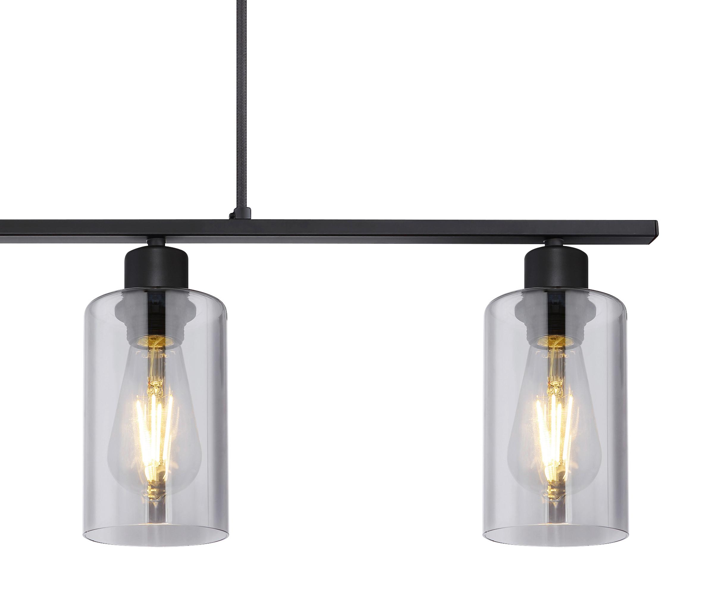 Hängeleuchte Hadera H: 120 Cm 4-Flammig, Rauchglas - Schwarz, Basics, Glas/Metall (98/10/120cm) - Globo