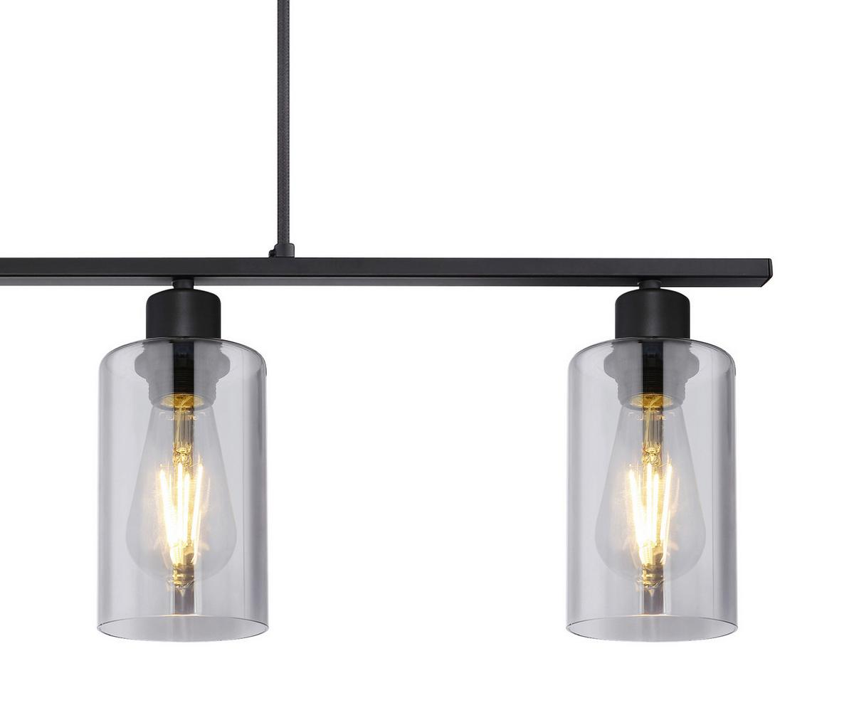 Hängeleuchte Hadera H: 120 Cm 4-Flammig, Rauchglas - Schwarz, Basics, Glas/Metall (98/10/120cm) - Globo