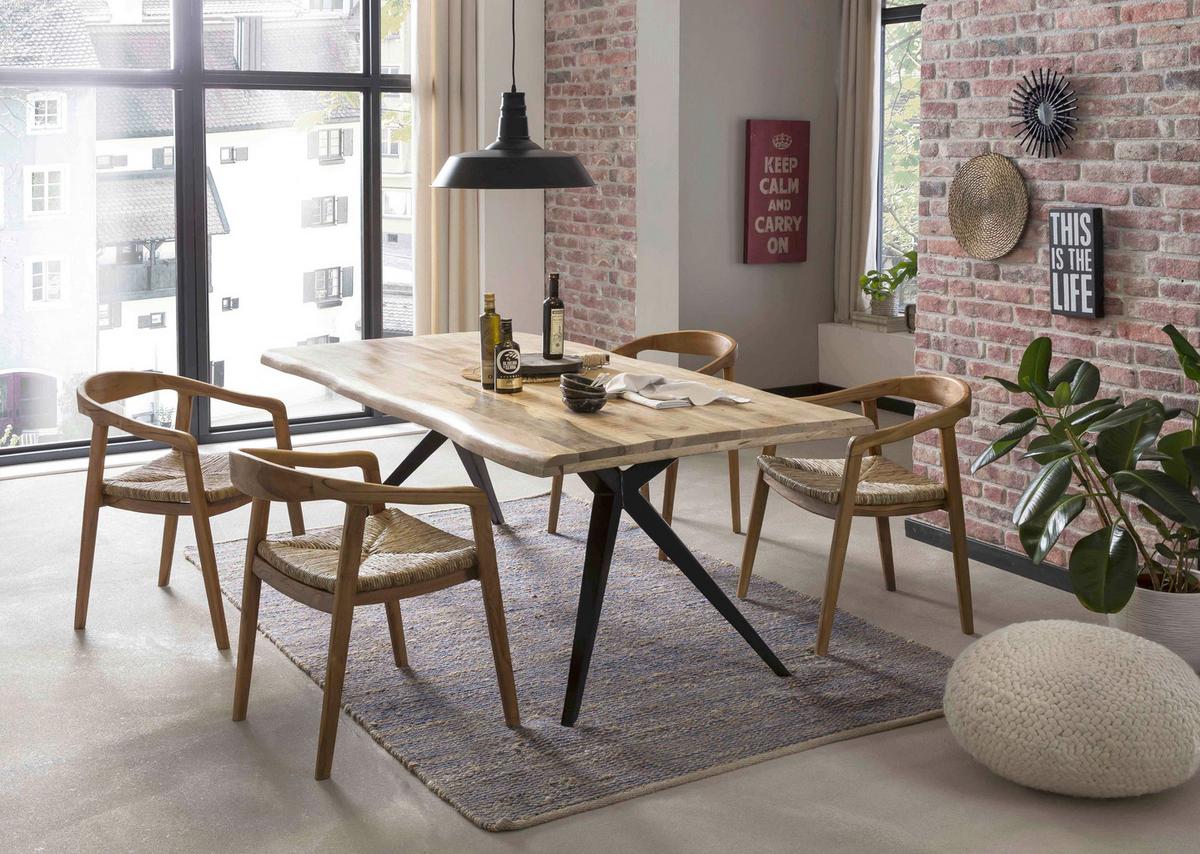 ESSTISCH Schwarz/Naturfarben L: 160cm - Schwarz/Naturfarben, MODERN, Holz/Metall (160/90/78cm) - MID.YOU