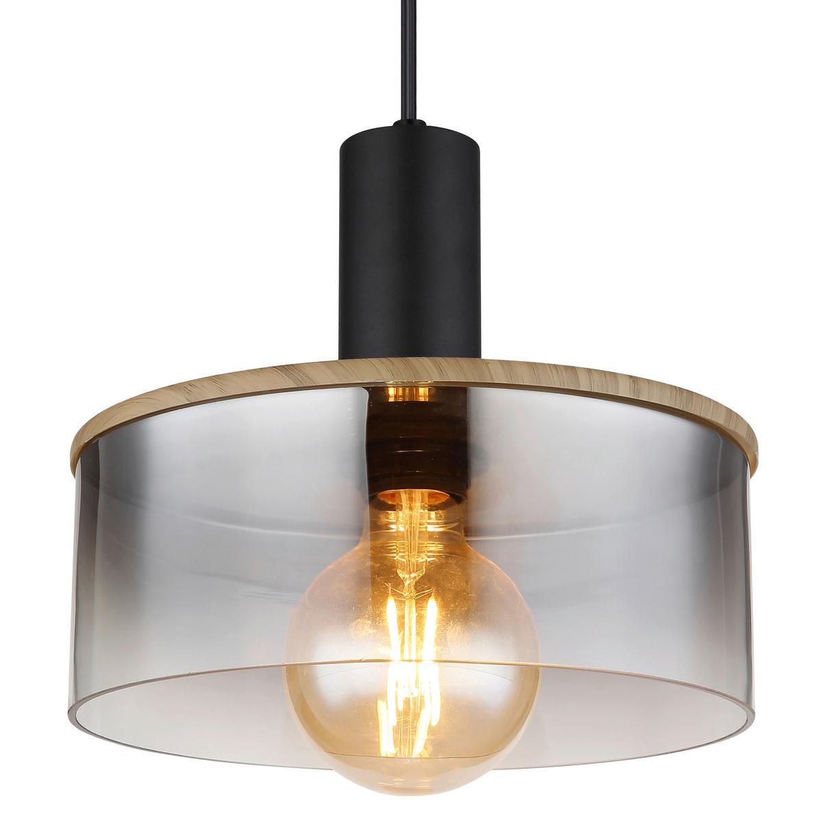 Hängeleuchte 15551h2 H: 120 cm 1-Flammig, Rauchglas - Dunkelbraun/Schwarz, Design, Glas/Kunststoff (25/120cm) - Globo
