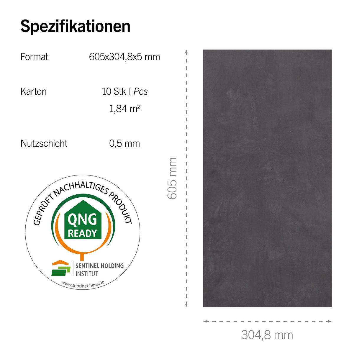 Designboden Steinoptik Grau Stärke 5mm - Grau, Basics, Kunststoff (60.5/30.48/0.5cm)