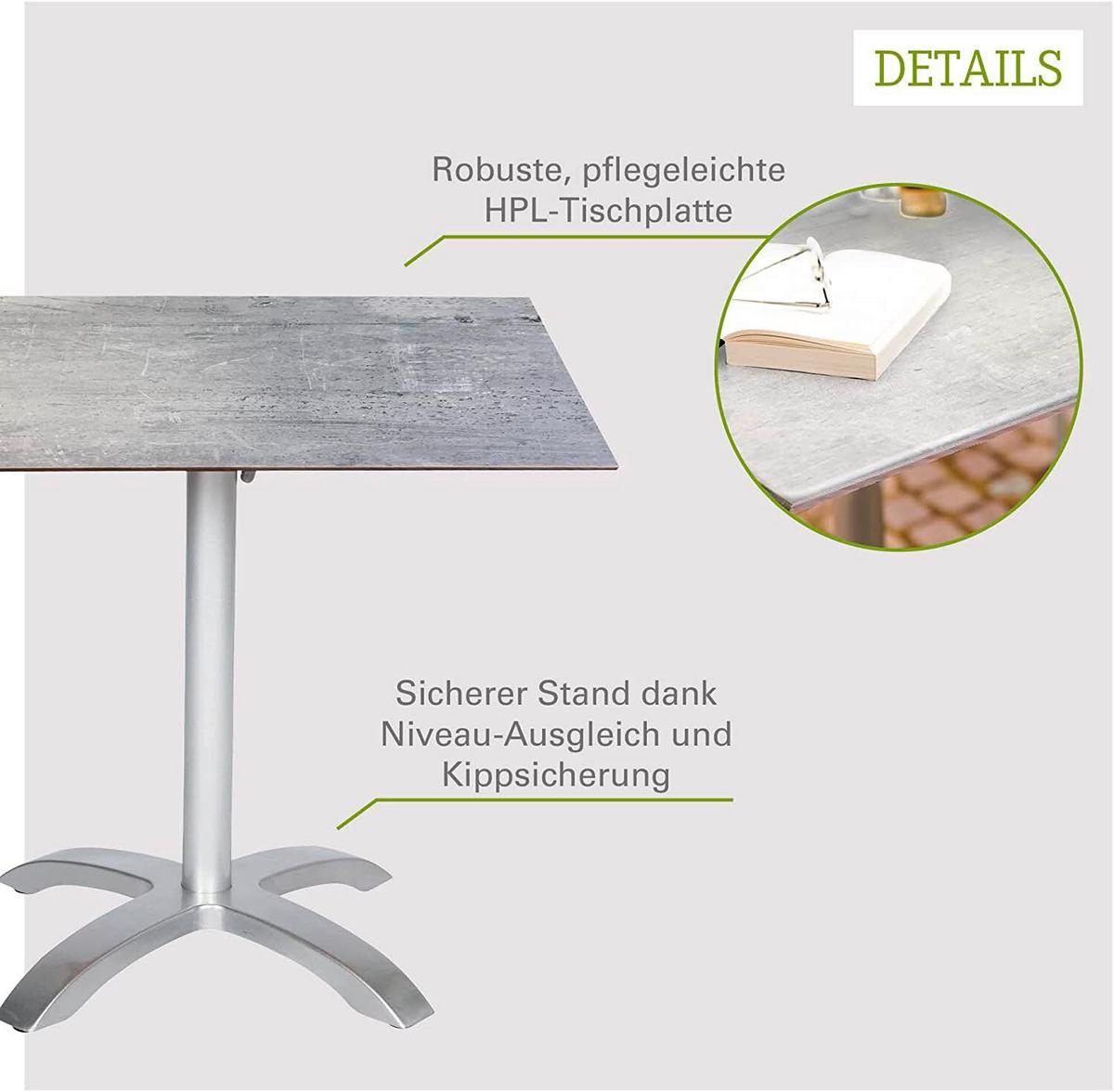 Gartentisch Klappbar Acaplan Metall/holzwerkstoff L: 80 Cm - Platinfarben/Grau, Basics, Holzwerkstoff/Metall (80/80/72cm) - Gardenson