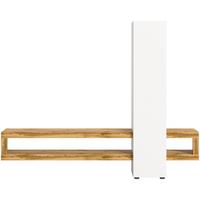 Wohnwand Samba, Eiche Wotan B:240 Cm - Eiche Wotan/Schwarz, Design, Holzwerkstoff (240/190/35cm) - MID.YOU