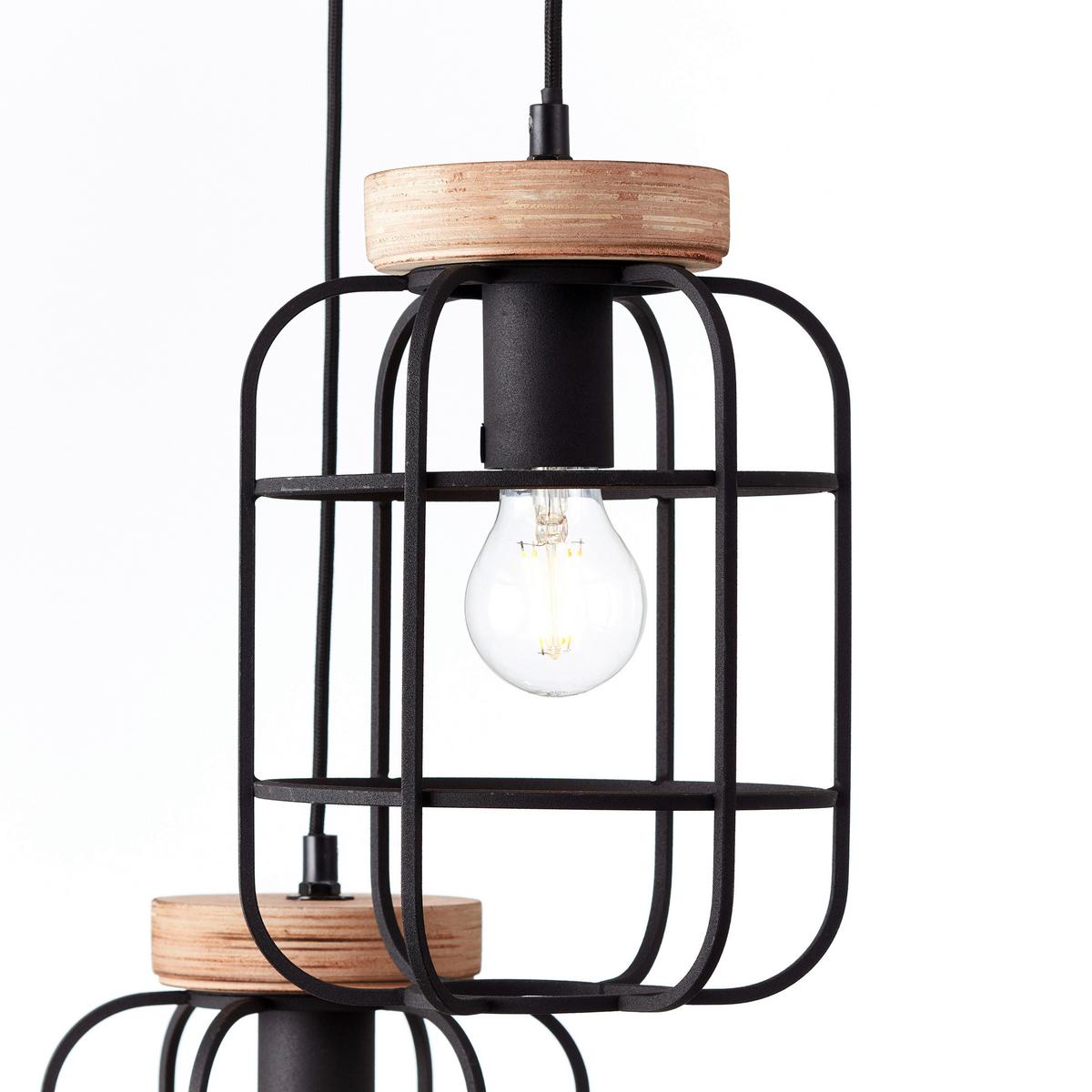 Hängeleuchte Gwen H: 165 cm 3-Flammig, höhenverstellbar - Schwarz/Braun, Design, Holz/Metall (42/165cm) - Brilliant